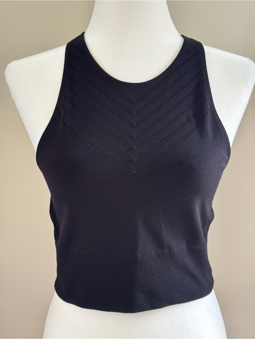 Adidas Warp Knit Womens Crop Top Size M Medium Black Seamless Cut Out Athletic